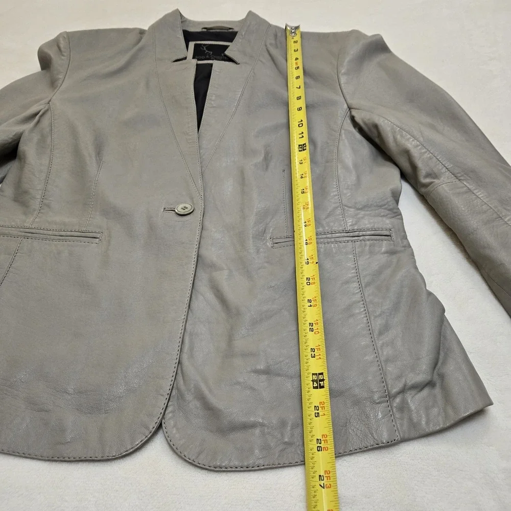 Bod & Christensen Notched Leather Jacket Blazer Single Button Grey Chic Womens L